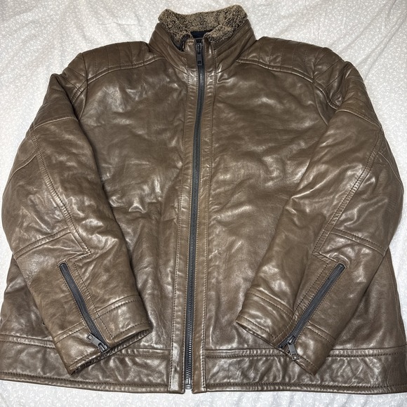 Andrew Marc x Richard Chai Brown Leather Bomber Jacket - Size XXL - Thermore